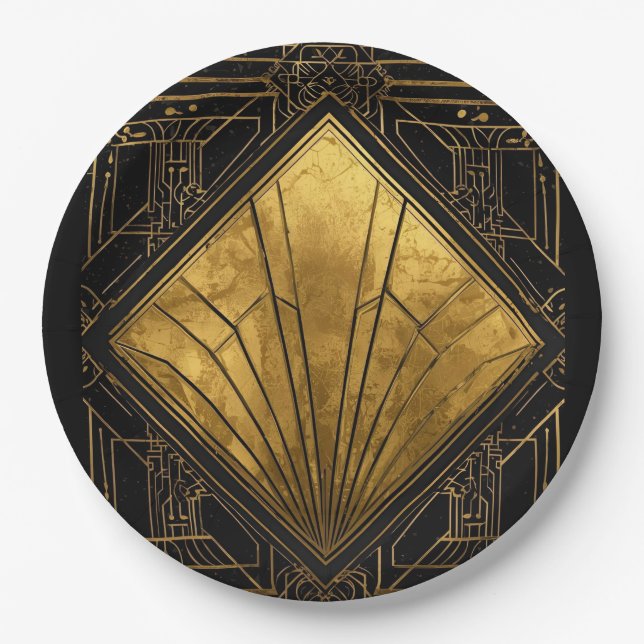 Black and Gold Art Deco  Pappteller (Vorderseite)