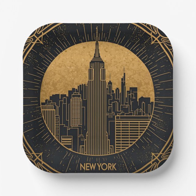 Black and Gold Art Deco Pappteller (Vorderseite)