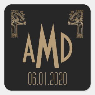 Black and Gold Art Deco Pfau Monogram Sticker