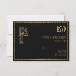 Black and Gold Art Deco Pfauenkarte RSVP Karte