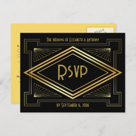 Black and Gold Art Deco Wedding RSVP QR Code Postkarte