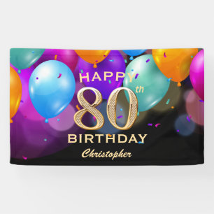 Black and Gold Ballons der 80. Geburtstagsparty Banner