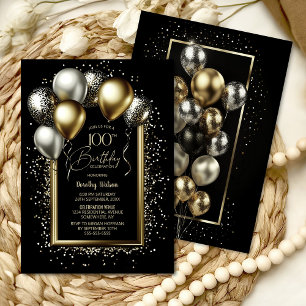 Black and Gold Balloons 100. Geburtstagsparty Einladung