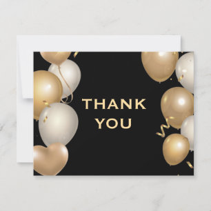 Black and Gold Balloons Confetti Danke Karte