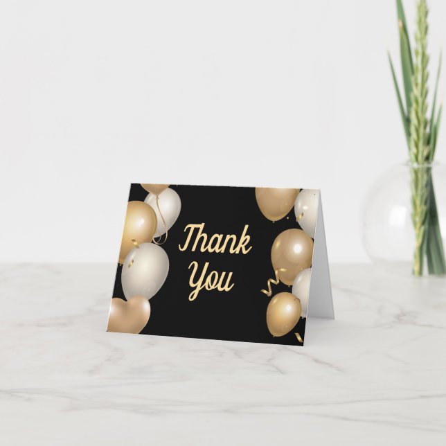 Black and Gold Balloons Confetti Danke Karte (Vorderseite)
