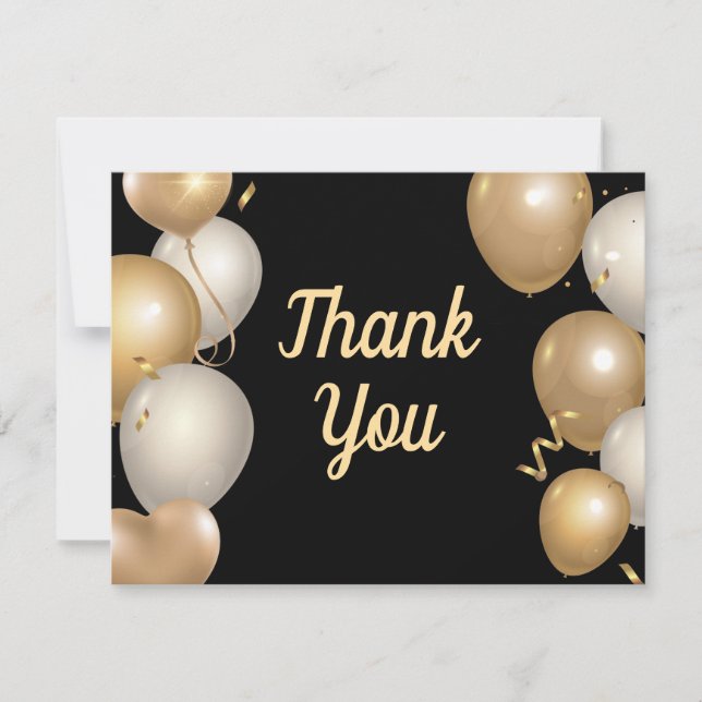 Black and Gold Balloons Confetti Danke Karte (Vorderseite)