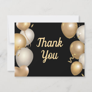 Black and Gold Balloons Confetti Danke Karte