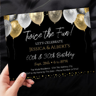 Black and Gold Balloons Einladung