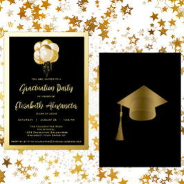Black and Gold Balloons Graduation Party Folieneinladung