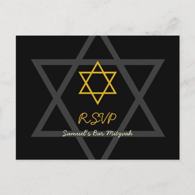 Black and Gold Bar Mitzvah UAWG Einladungspostkarte (Vorderseite)