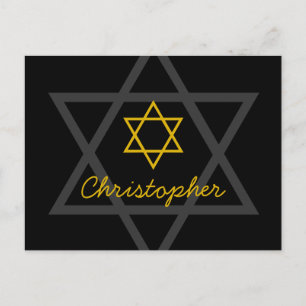 Black and Gold Bar Mitzvah Vielen Dank Postkarte