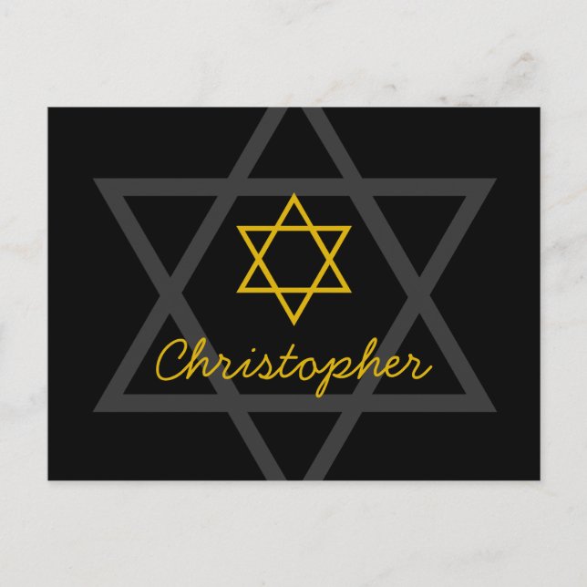 Black and Gold Bar Mitzvah Vielen Dank Postkarte (Vorderseite)