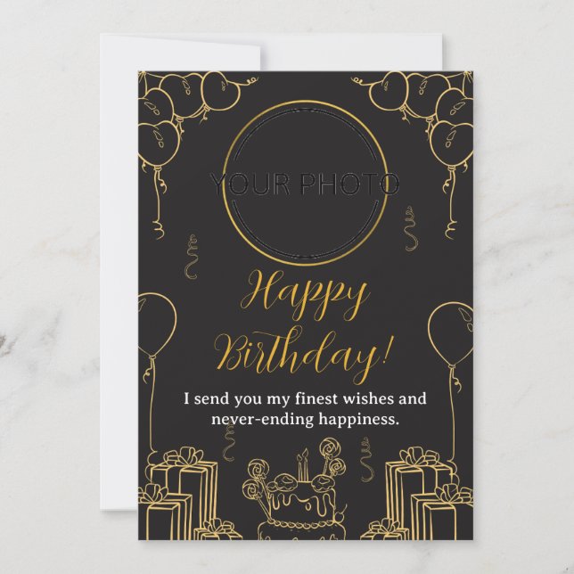 Black and Gold Birthday Card Einladung (Vorderseite)