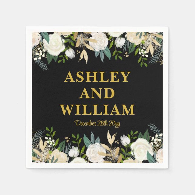 Black and Gold Boho Bohemisch Chic Greenerity Wedd Serviette (Vorderseite)