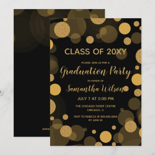 Black and Gold Bokeh Lights Graduation Party Einladung