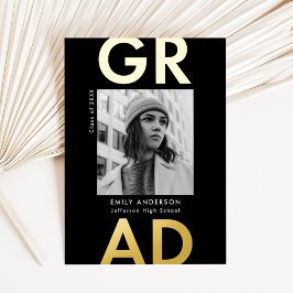 Black and Gold Bold Foto Abschluss Folieneinladung