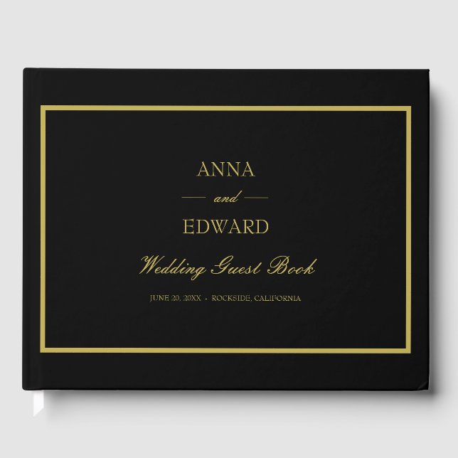 Black and Gold Bridge and Groom Wedding Guest Book Gästebuch (Vorderseite)