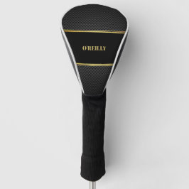 Black and Gold Carbon Pattern Modern Monogram Golf Headcover