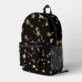 Black and Gold Celestial Stars und Polka Dots Bedruckter Rucksack