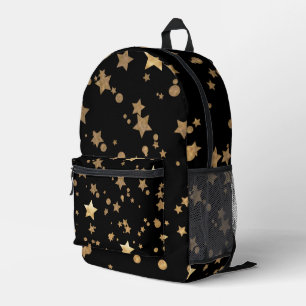 Black and Gold Celestial Stars und Polka Dots Bedruckter Rucksack