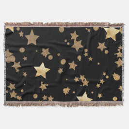 Black and Gold Celestial Stars und Polka Dots Decke