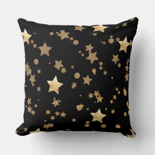 Black and Gold Celestial Stars und Polka Dots Kissen
