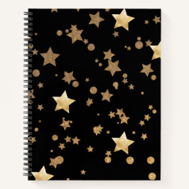 Black and Gold Celestial Stars und Polka Dots Notizbuch
