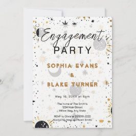 Black and Gold Celestial Wedding Engagement Party Einladung