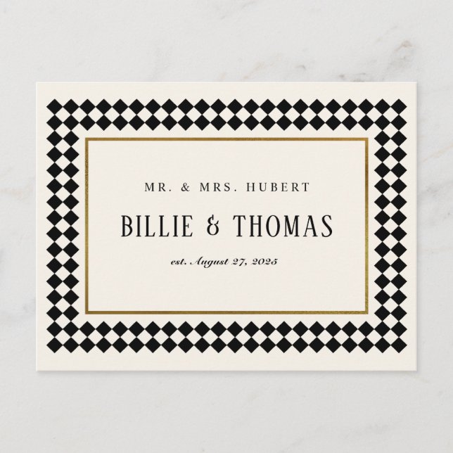 Black and Gold Checkerboard Border Foto Vielen Dan Postkarte (Vorderseite)