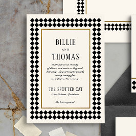 Black and Gold Checkerboard Border Jazz Wedding Postkarte