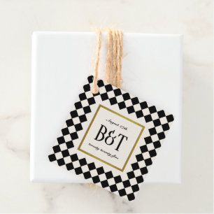 Black and Gold Checkerboard Border Wedding Geschenkanhänger