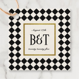 Black and Gold Checkerboard Border Wedding Geschenkanhänger