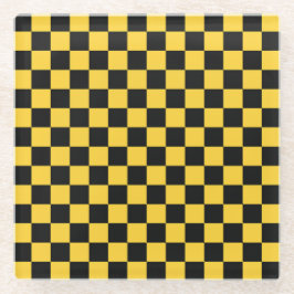 Black and gold checkerboard pattern glasuntersetzer