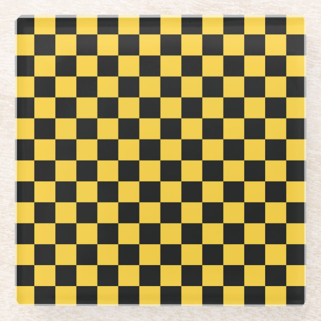 Black and gold checkerboard pattern glasuntersetzer (Vorderseite)