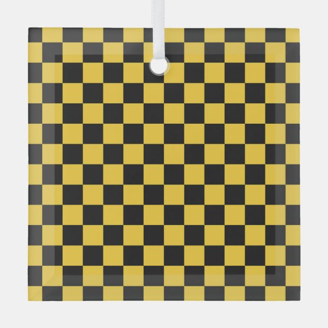 Black and gold checkerboard pattern ornament aus glas (Vorderseite)