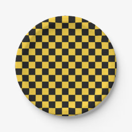 Black and gold checkerboard pattern pappteller