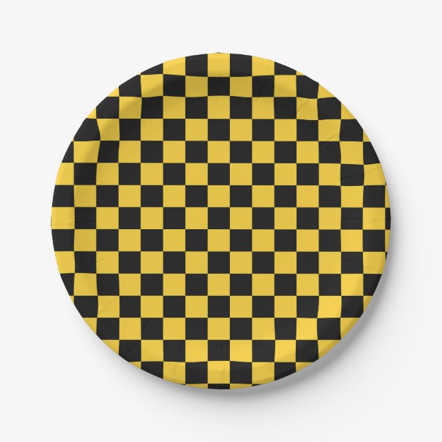 Black and gold checkerboard pattern pappteller (Vorderseite)