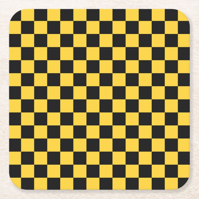 Black and gold checkerboard pattern rechteckiger pappuntersetzer (Vorderseite)