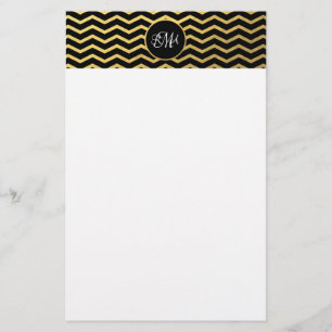 Black and Gold Chevron Pattern Triple Monogrammed Briefpapier