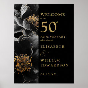Black and Gold Chic Blues 50-jähriges Jubiläum-Zei Poster