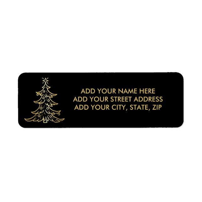 Black and Gold Christmas Tree Address Labels (Vorne)