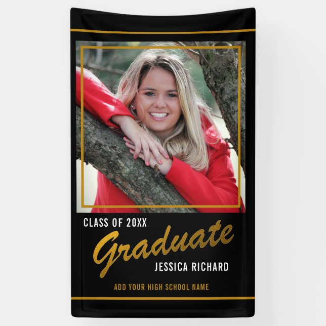 Black and Gold Class of 2021 Graduate Foto Banner (Vertikal)