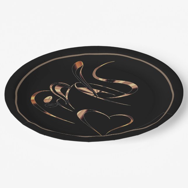 Black and Gold-Coffee-Liebe Pappteller (Schrägansicht)