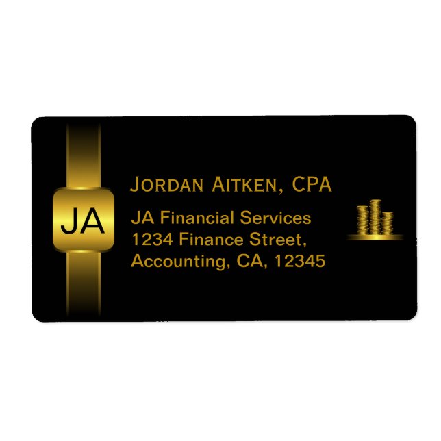 Black and Gold Coins CPA Accountant Große Labels (Vorne)