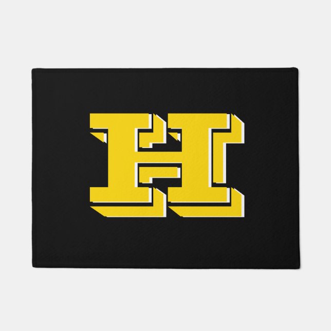 Black and Gold Collegiate Color Style Monogram Fußmatte (Vorderseite)