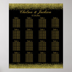 Black and Gold Confetti - 16 Seating Chart Poster