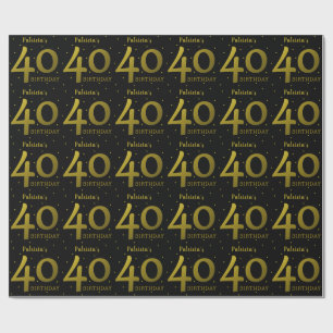 Black and Gold Confetti 40. Geburtstag Geschenkpapier