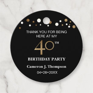 Black and Gold Confetti 40. Geburtstag Party Geschenkanhänger