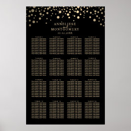 Black and Gold Confetti Dots 16 Seating Chart Poster