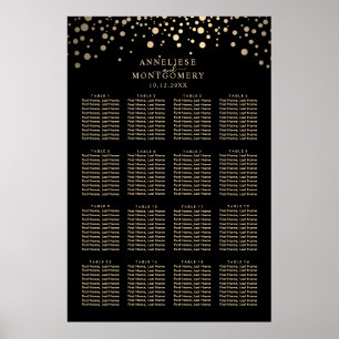 Black and Gold Confetti Dots 16 Seating Chart Poster
